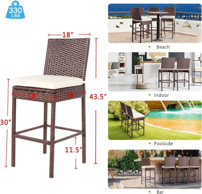 Outdoor Bar Stools Wicker Woven Patio Stools & Patio Bar Chairs Set of 2 Counter Bar Height Stools with Footrest
