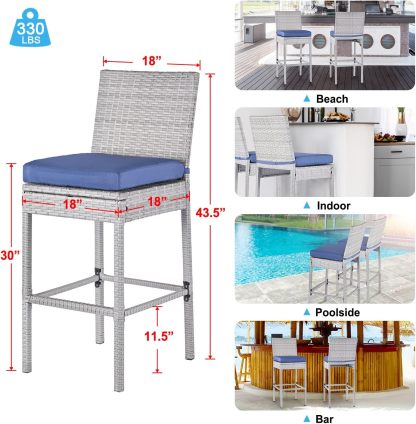 Outdoor Bar Stools Wicker Woven Patio Stools & Patio Bar Chairs Set of 2 Counter Bar Height Stools with Footrest