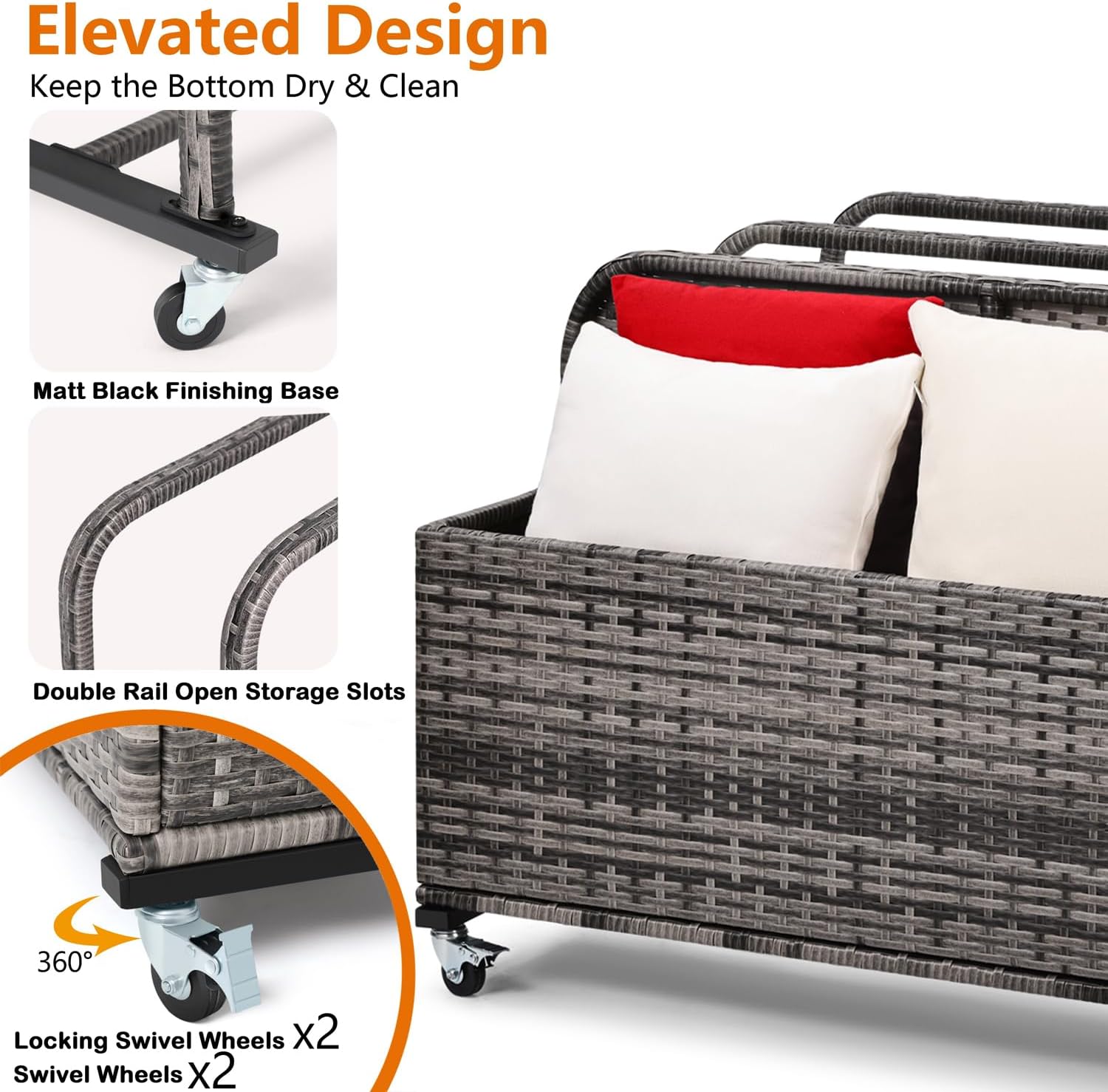 Pool Toy Storage Holder with Wicker Basket Outdoor Pool Float Holder Storage Rack Rolling Pool Caddy Cart