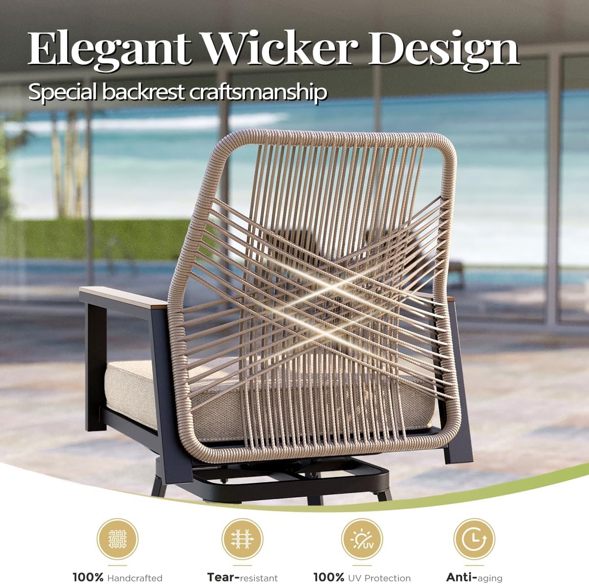 3 Piece Outdoor Bar Set, Swivel Counter Height Bar Stools with 40" Table, Wicker High Top Outdoor Table and Chairs