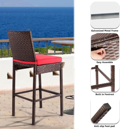 Outdoor Bar Stools Wicker Woven Patio Stools & Patio Bar Chairs Set of 2 Counter Bar Height Stools with Footrest