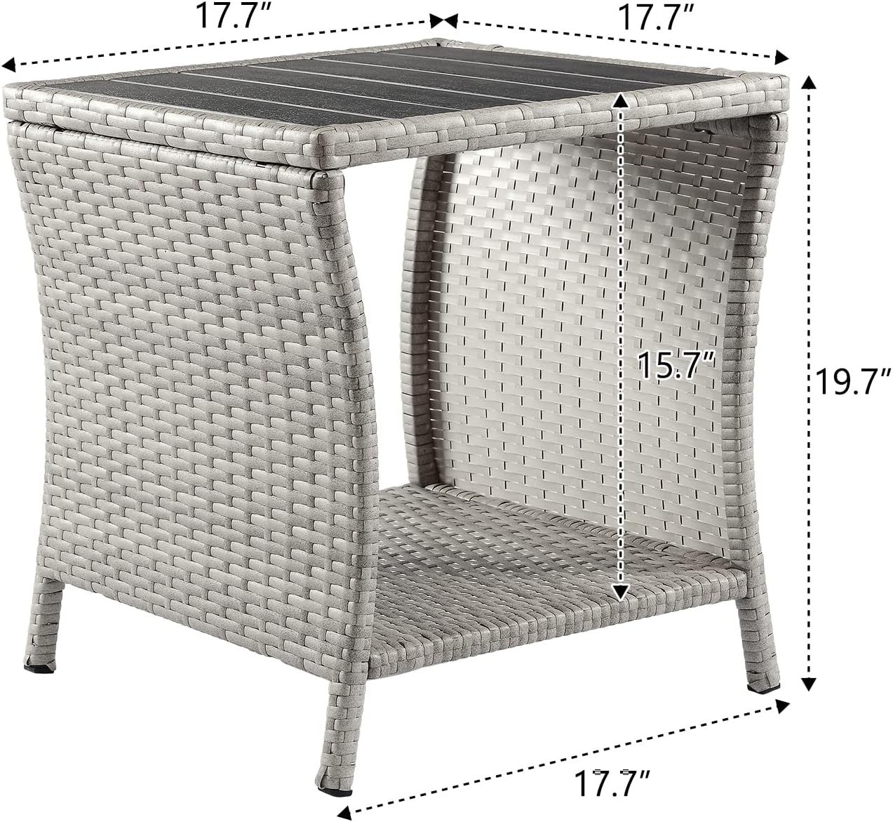 Outdoor Side Table for Patio Small Rattan Wicker Coffee Table Balcony Table Outside End Table with Poly Lumber Table Top & Storage Bistro Table
