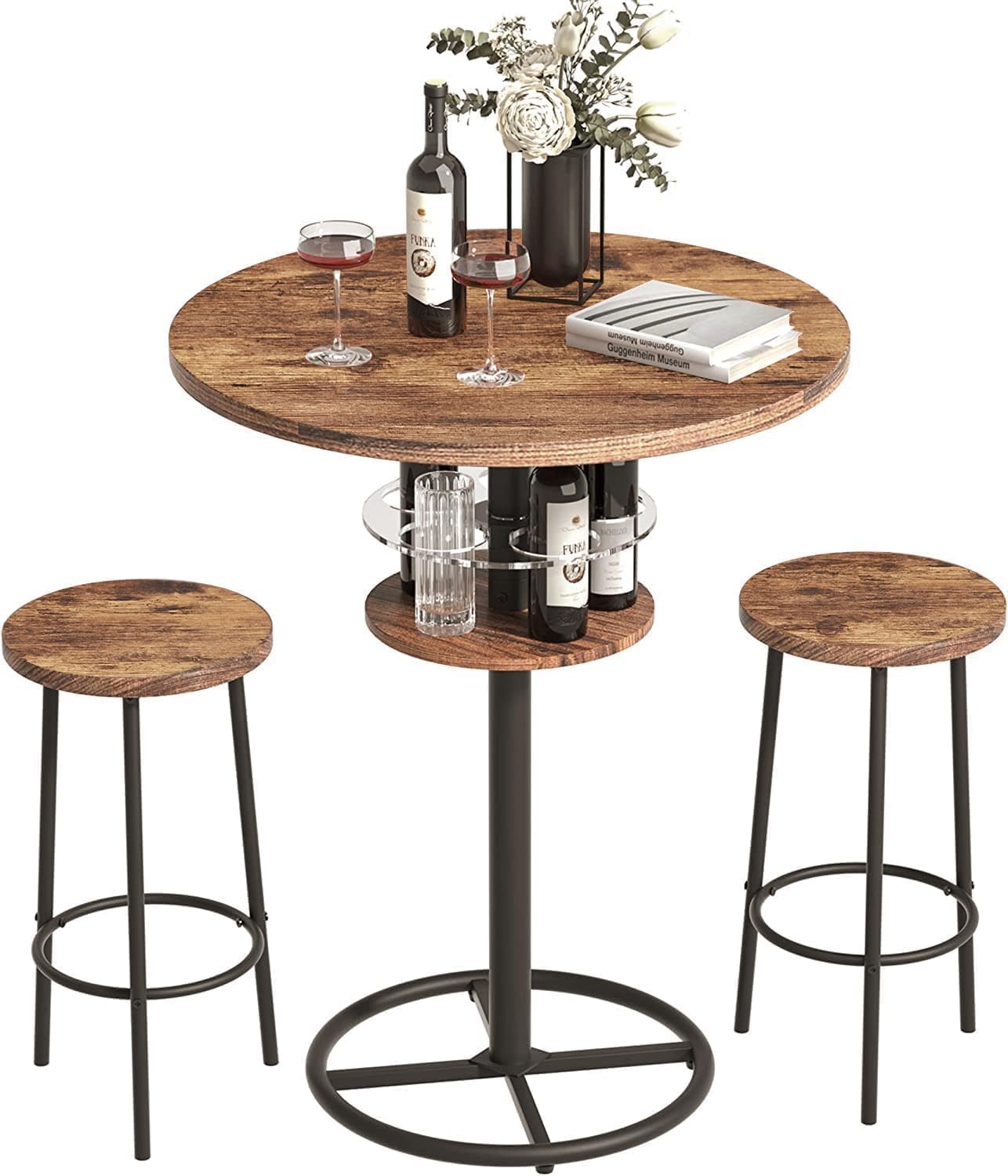 3 Piece Bar Table and Chairs Set, Counter Height Bistro Sets with 2 Barstools
