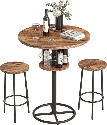 3 Piece Bar Table and Chairs Set, Counter Height Bistro Sets with 2 Barstools