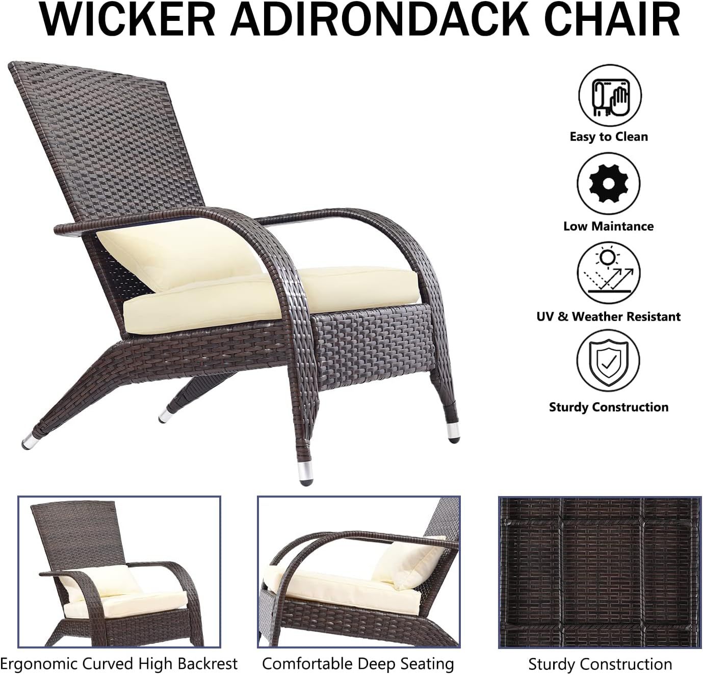 Outdoor Patio Wicker Adirondack Chair Outside Fire Pit Chairs Oversized Comfy Coconino Rattan Armchair Low Deep Seating High Back