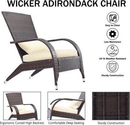 Outdoor Patio Wicker Adirondack Chair Outside Fire Pit Chairs Oversized Comfy Coconino Rattan Armchair Low Deep Seating High Back