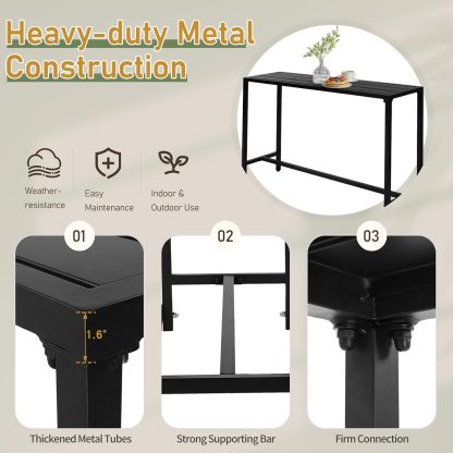 3 Piece Outdoor Patio Bar Set, 55" Pub Height High Top Bar Table & 2 Cushioned Bar Stools