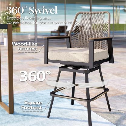 3 Piece Outdoor Bar Set, Swivel Counter Height Bar Stools with 40" Table, Wicker High Top Outdoor Table and Chairs