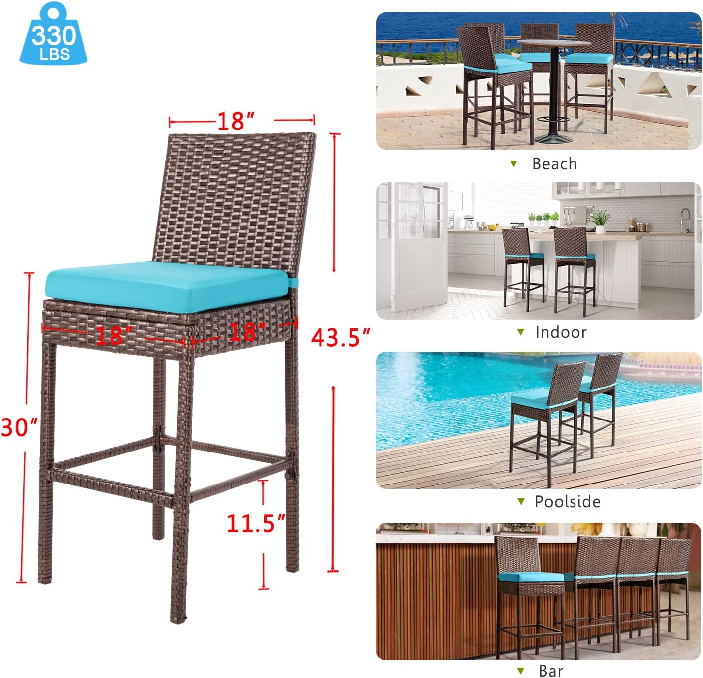 Outdoor Bar Stools Wicker Woven Patio Stools & Patio Bar Chairs Set of 2 Counter Bar Height Stools with Footrest