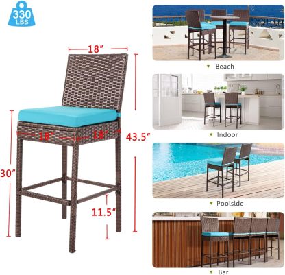 Outdoor Bar Stools Wicker Woven Patio Stools & Patio Bar Chairs Set of 2 Counter Bar Height Stools with Footrest