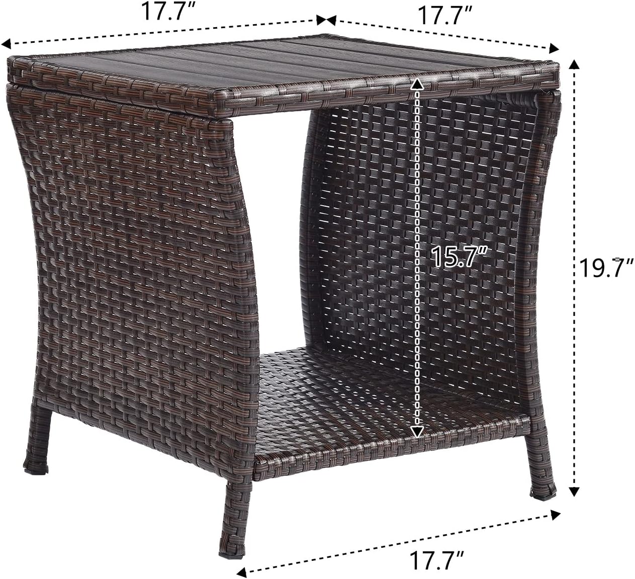 Outdoor Side Table for Patio Small Rattan Wicker Coffee Table Balcony Table Outside End Table with Poly Lumber Table Top & Storage Bistro Table