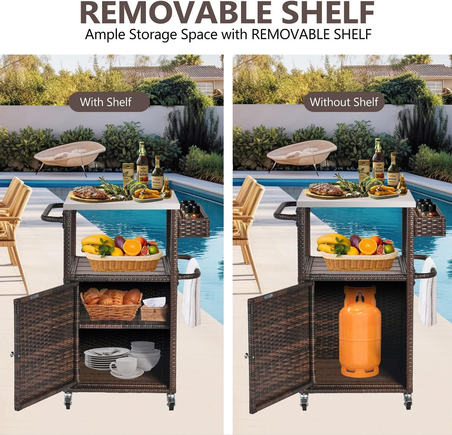 Grill Cart Outdoor with Wheels Outdoor Prep Table Grill Station with Storage Outdoor Kitchen Island Serving Cart with Stainless Steel Table Top