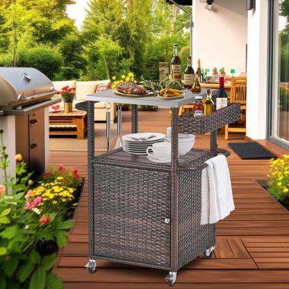 Grill Cart Outdoor with Wheels Outdoor Prep Table Grill Station with Storage Outdoor Kitchen Island Serving Cart with Stainless Steel Table Top
