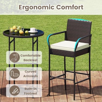 3 Piece Outdoor Bar Set, Patio Rattan Heavy Duty Bar Height Glass Top Table & Chairs