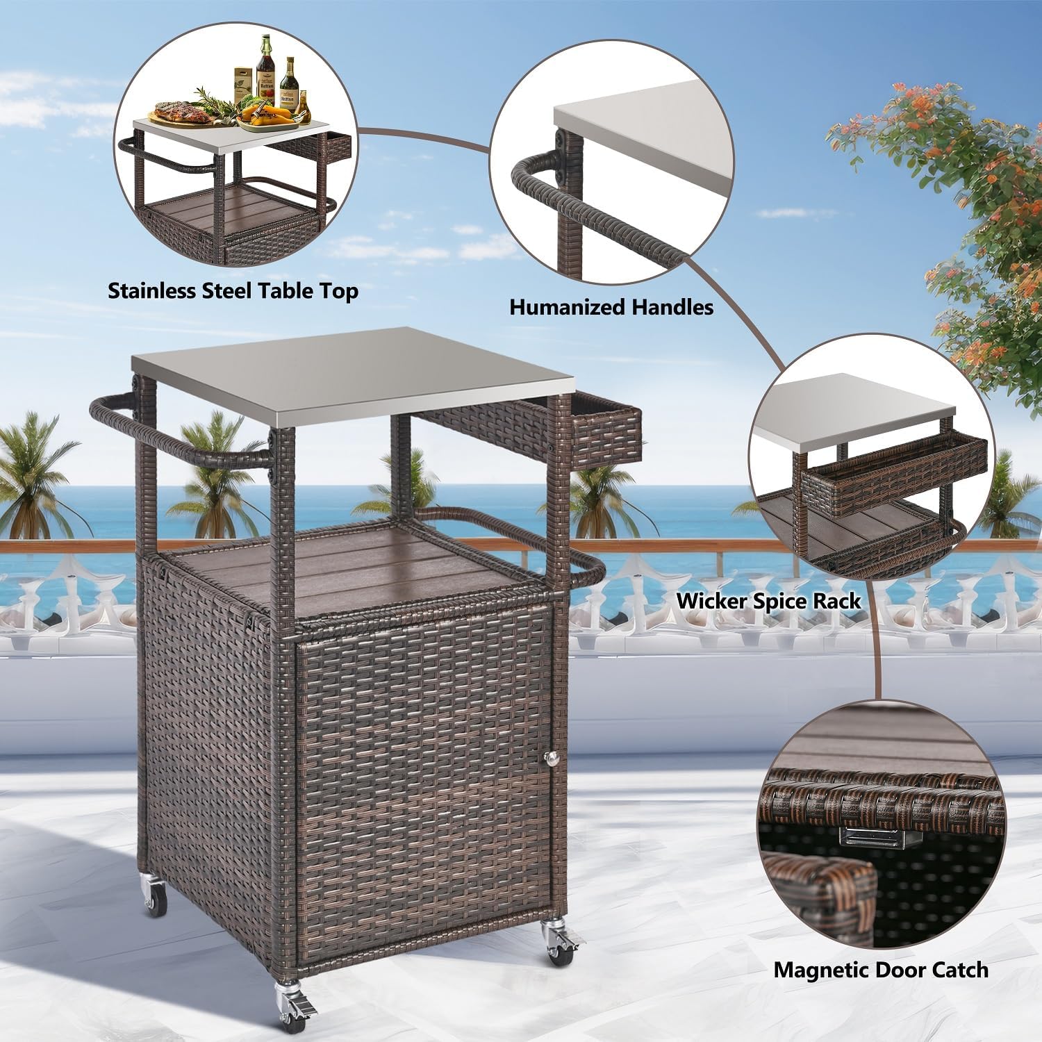 Grill Cart Outdoor with Wheels Outdoor Prep Table Grill Station with Storage Outdoor Kitchen Island Serving Cart with Stainless Steel Table Top