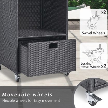 Towel Rack for Pool Outdoor Pool Towel Storage Cabinet with Shelf & Drawer Pool Towel Holder with Rolling Wheels Hot Tub Towel Rack