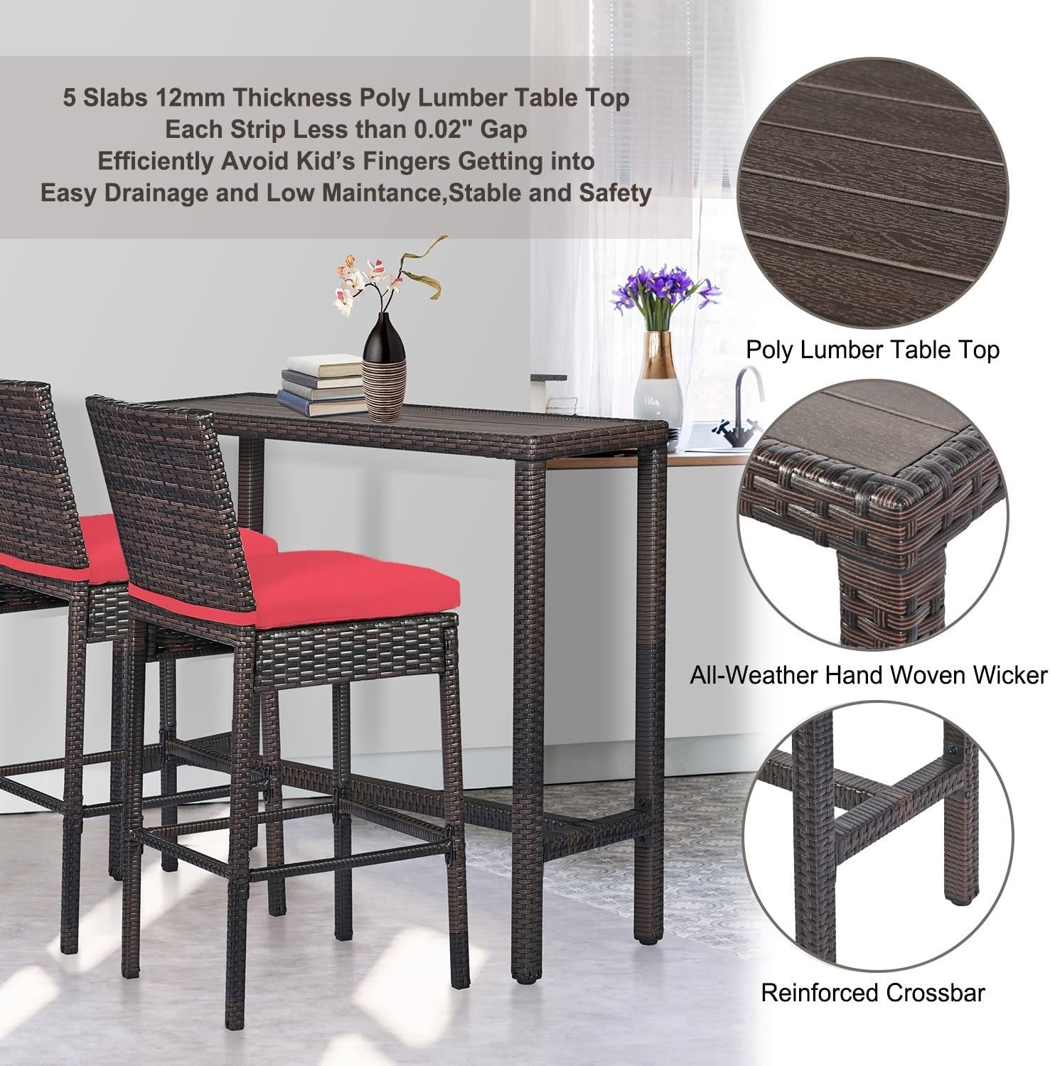 Outdoor Bar Set for Patio 3pcs Outdoor Bar Table and Chairs Set All Weather Bar Height High Top Outdoor Table and Chairs