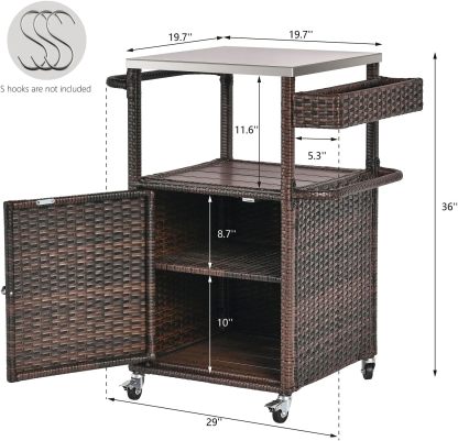 Grill Cart Outdoor with Wheels Outdoor Prep Table Grill Station with Storage Outdoor Kitchen Island Serving Cart with Stainless Steel Table Top