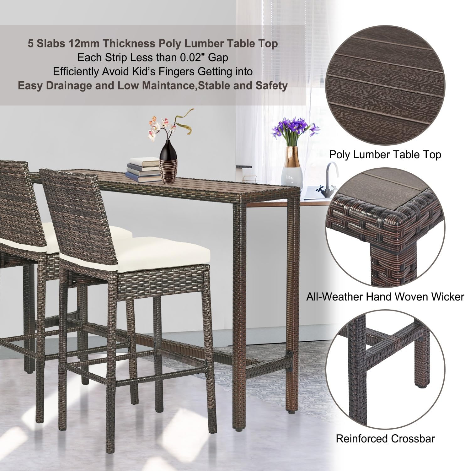 Height 55" Long Outdoor Console Table Hot Tub Tall Wicker High Top Pub Serving Table Narrow Sofa Sideboard