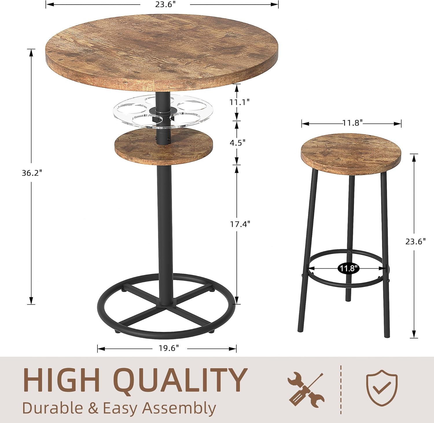 3 Piece Bar Table and Chairs Set, Counter Height Bistro Sets with 2 Barstools