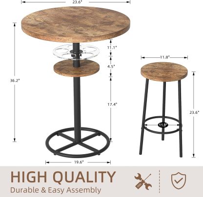 3 Piece Bar Table and Chairs Set, Counter Height Bistro Sets with 2 Barstools