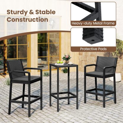 3 Pieces Patio Bar Set, Outdoor Curved Heavy Duty Bar Chairs and Square Table for 2