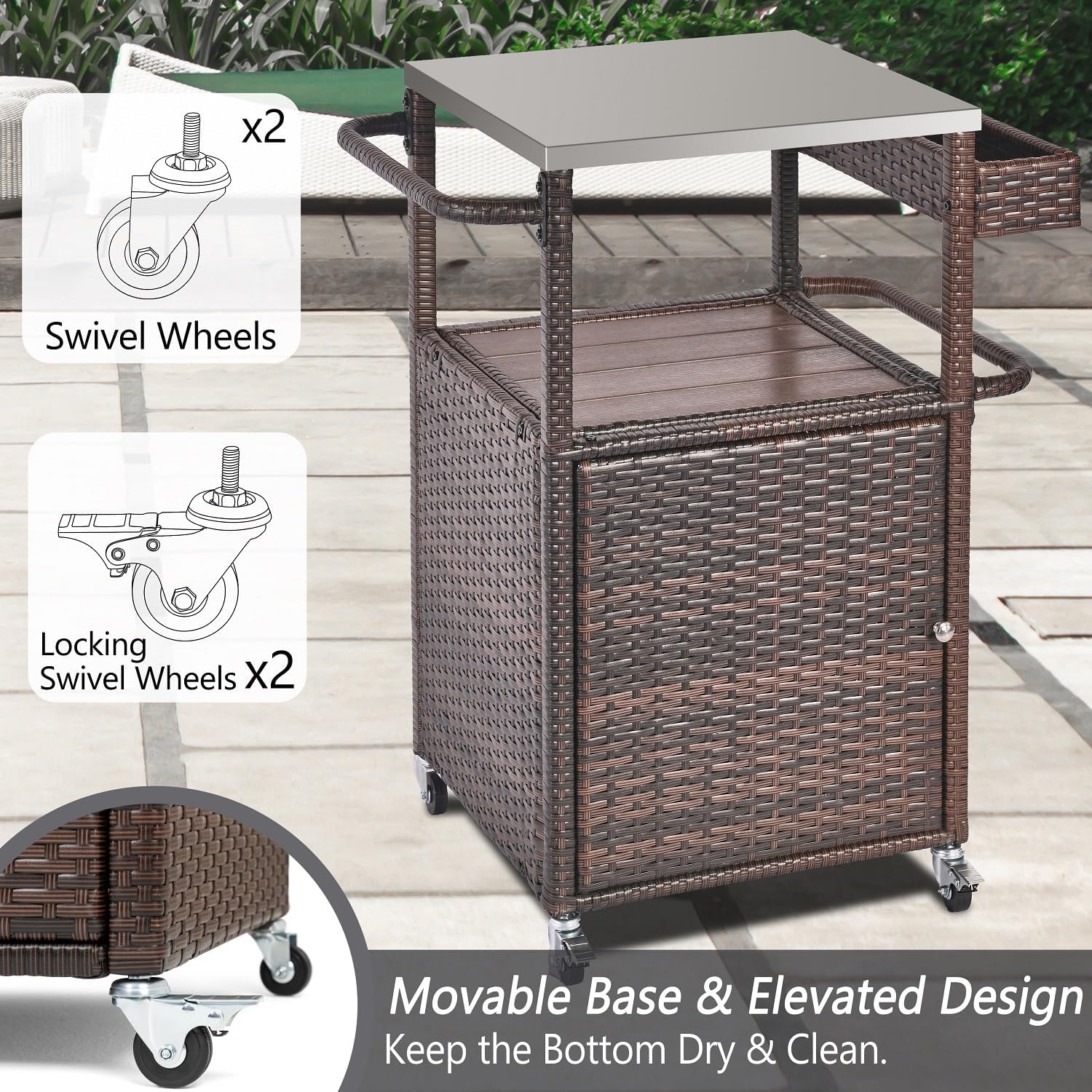 Grill Cart Outdoor with Wheels Outdoor Prep Table Grill Station with Storage Outdoor Kitchen Island Serving Cart with Stainless Steel Table Top