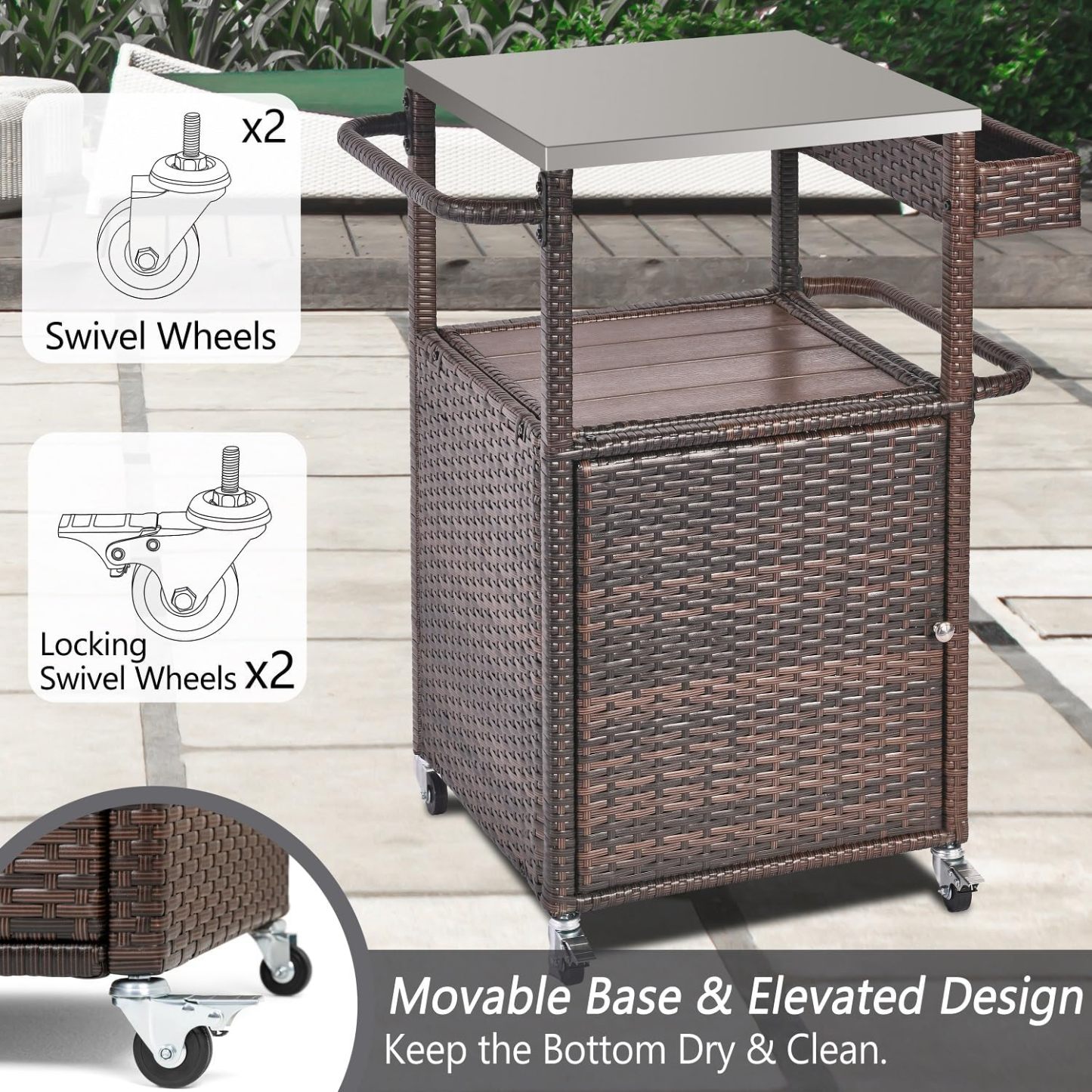 Grill Cart Outdoor with Wheels Outdoor Prep Table Grill Station with Storage Outdoor Kitchen Island Serving Cart with Stainless Steel Table Top