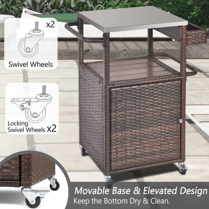 Grill Cart Outdoor with Wheels Outdoor Prep Table Grill Station with Storage Outdoor Kitchen Island Serving Cart with Stainless Steel Table Top