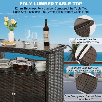 Bar Cart with Storage Cabinet Patio Wicker Sideboard Buffet Cabinet Prep Table Outside Kitchen Serving Cart