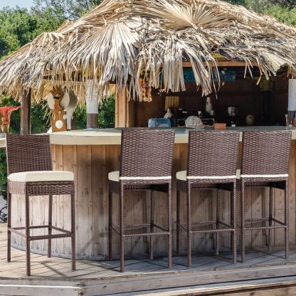 Outdoor Bar Stools Wicker Woven Patio Stools & Patio Bar Chairs Set of 2 Counter Bar Height Stools with Footrest