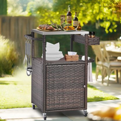 Grill Cart Outdoor with Wheels Outdoor Prep Table Grill Station with Storage Outdoor Kitchen Island Serving Cart with Stainless Steel Table Top