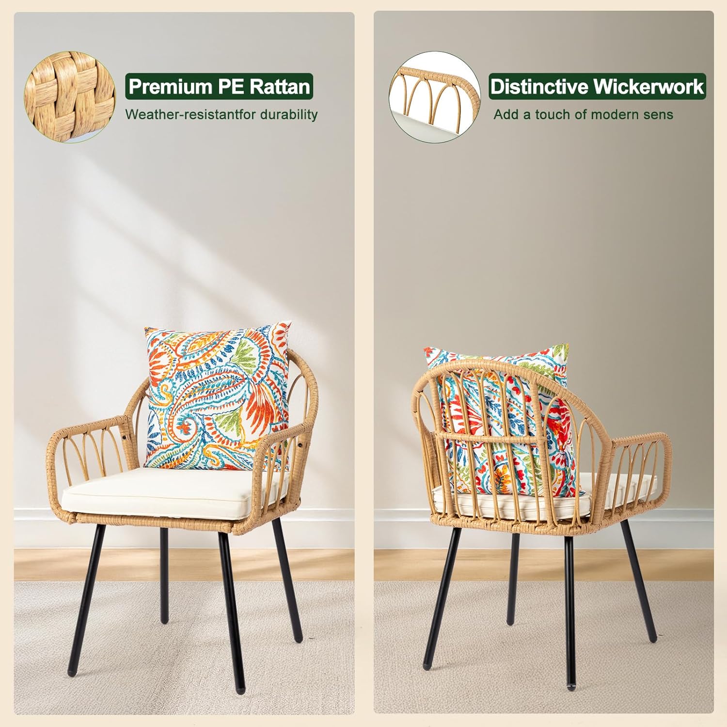 5-Piece Patio Table and Chairs Set, Outdoor Dining Table Chair Set with Umbrella Hole, Rattan Patio Furniture Dining Set for 4