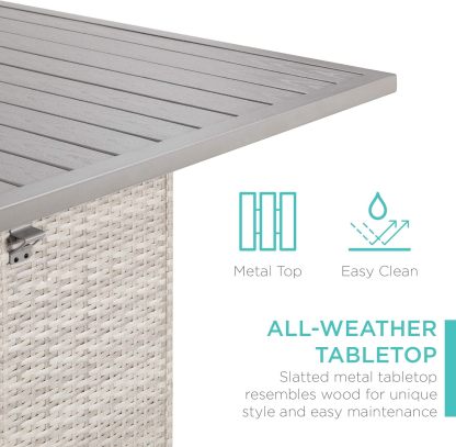 5-Piece Outdoor Wicker Bar Table Set for Patio, Poolside, Backyard w/Built-in Bottle Opener, Hidden Storage Shelf