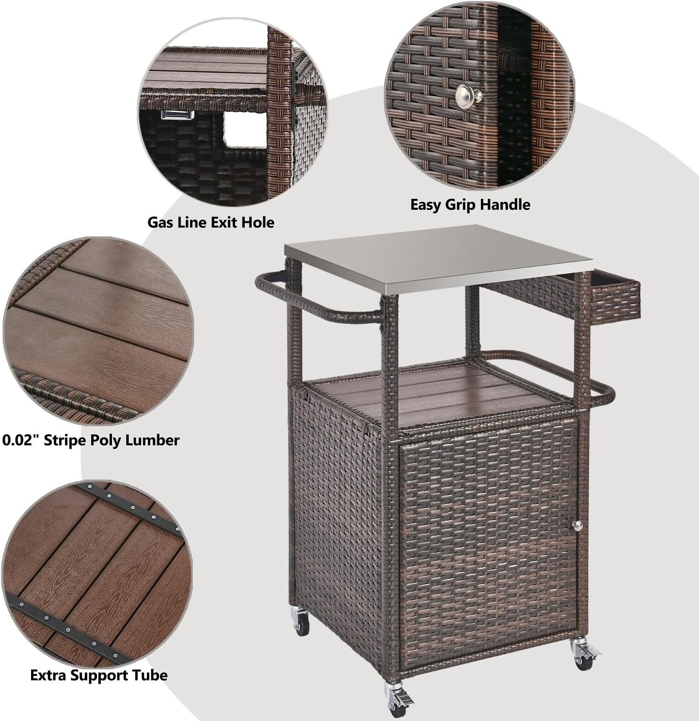 Grill Cart Outdoor with Wheels Outdoor Prep Table Grill Station with Storage Outdoor Kitchen Island Serving Cart with Stainless Steel Table Top