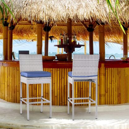 Outdoor Bar Stools Wicker Woven Patio Stools & Patio Bar Chairs Set of 2 Counter Bar Height Stools with Footrest