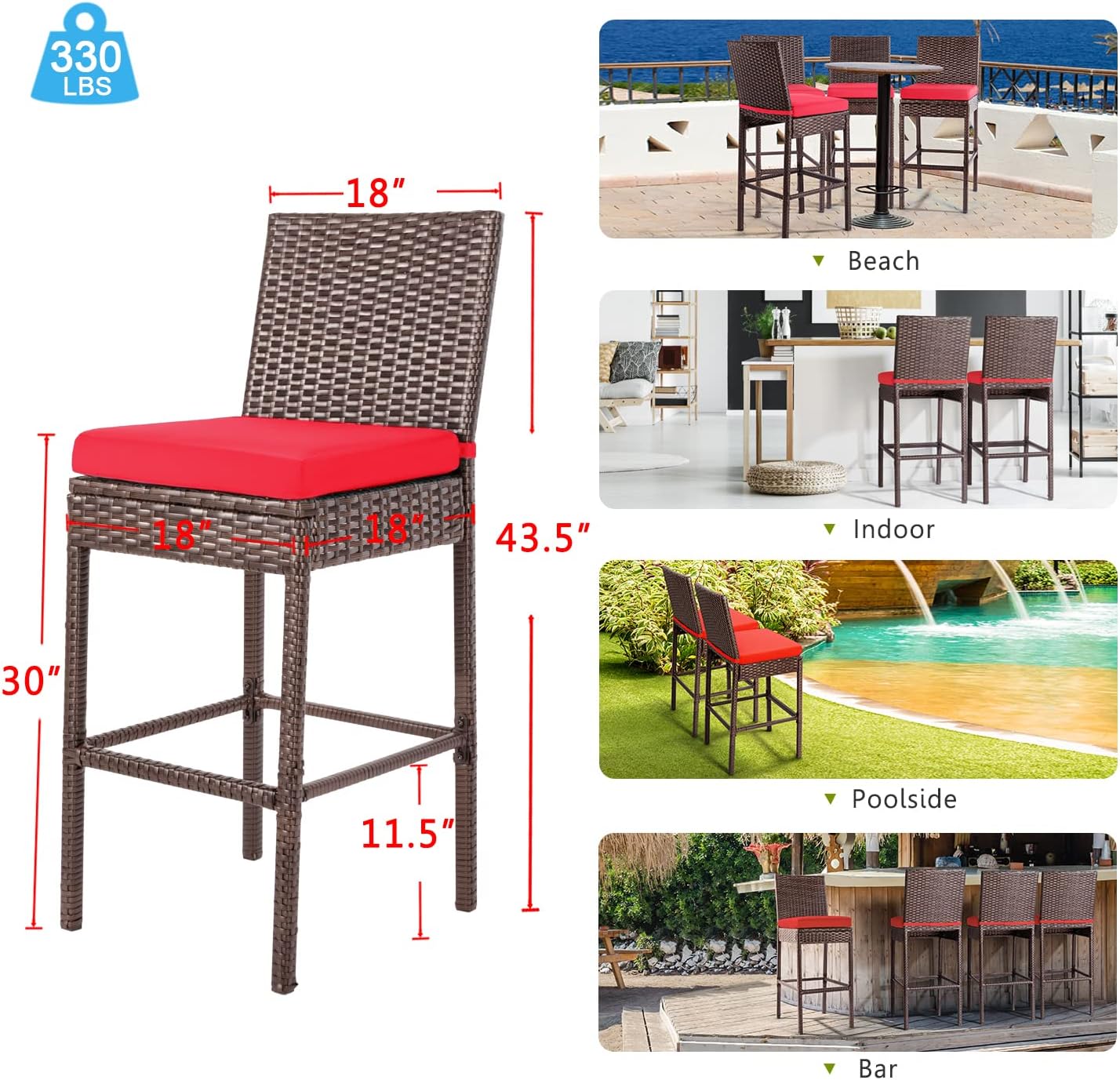Outdoor Bar Stools Wicker Woven Patio Stools & Patio Bar Chairs Set of 2 Counter Bar Height Stools with Footrest