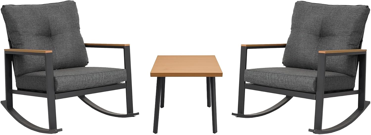 3 Pieces Rocking Bistro Set, Grey