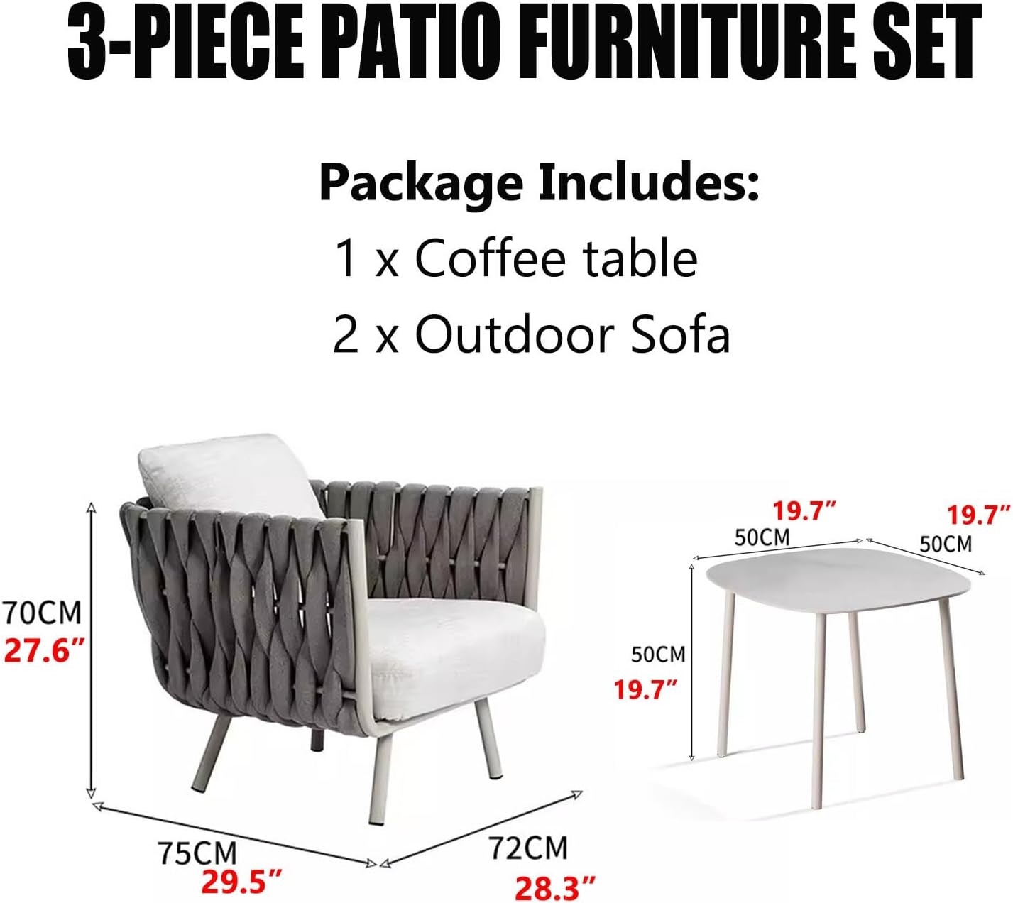 3 Pieces Patio Sofa With Cushions & Lumbar Pillows