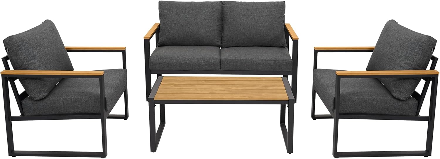 4 Pieces Outdoor Metal Patio Furniture Conversation Set, Gray