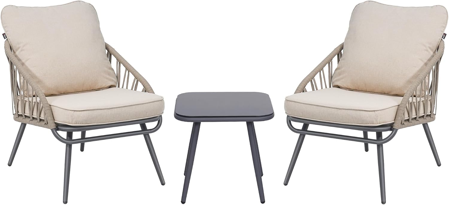 Outdoor 3 Piece Patio Bistro Set of 2, Beige