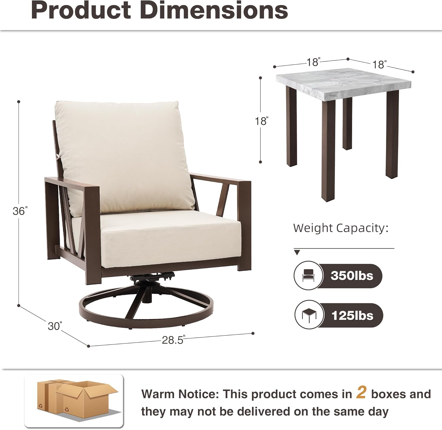 Outdoor Patio Swivel Rocking Chairs Set, Beige