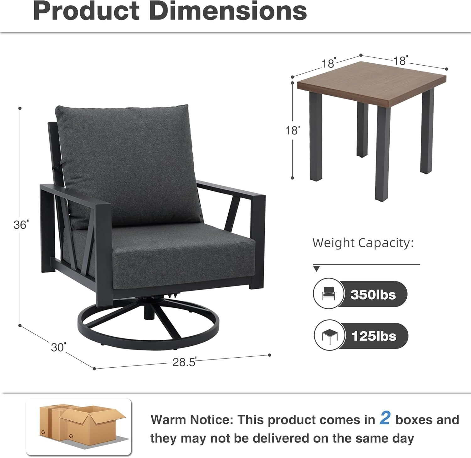 Outdoor Patio Swivel Rocking Chairs Set, Dark Gray