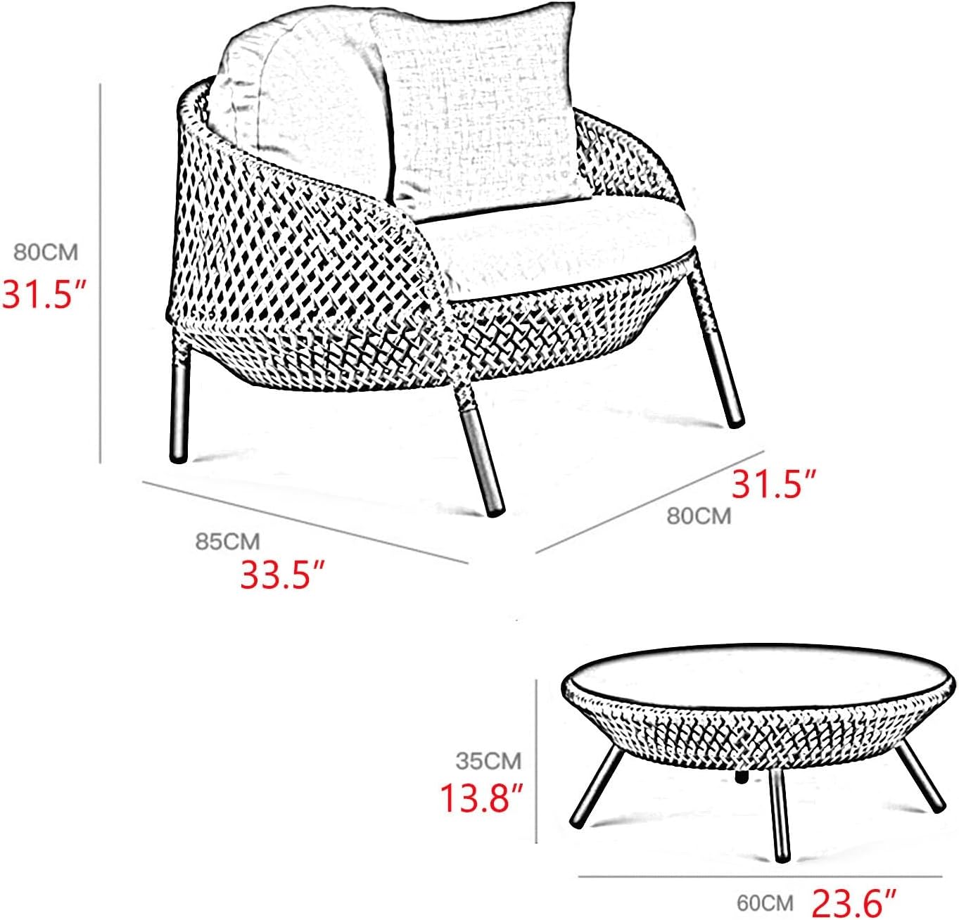 PE Wicker Patio Furniture Set for 3