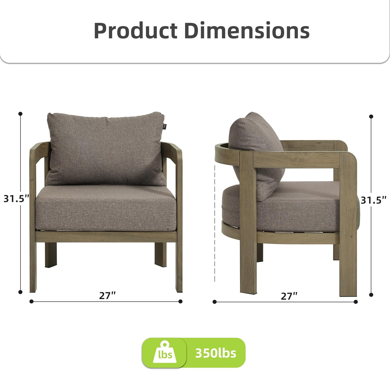 2Pcs Patio Armchairs, Brown