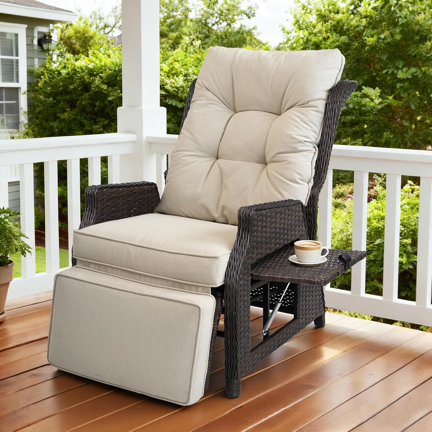 Outdoor Rattan Lounge Chair,  Beige