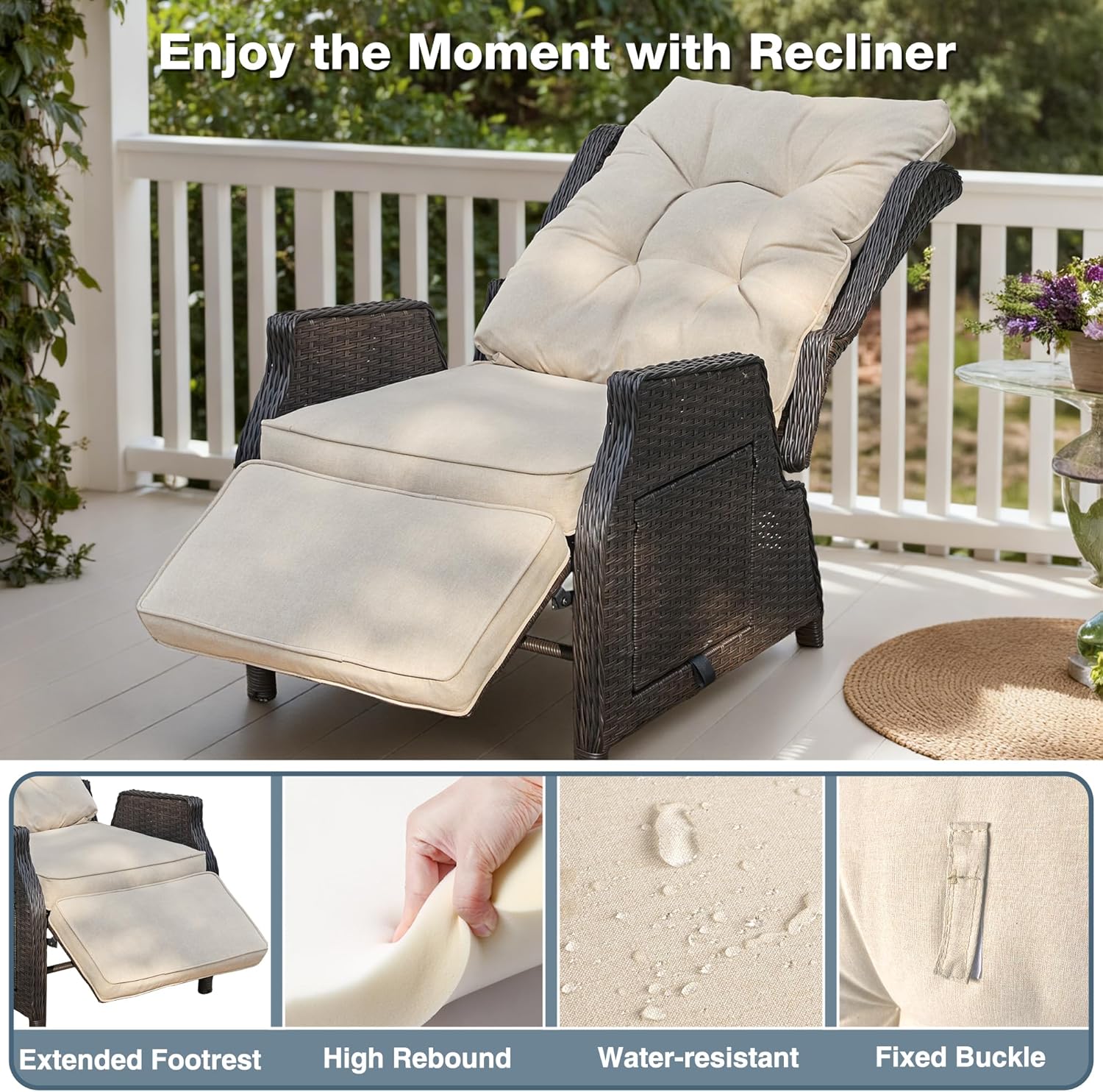 Outdoor Rattan Lounge Chair,  Beige
