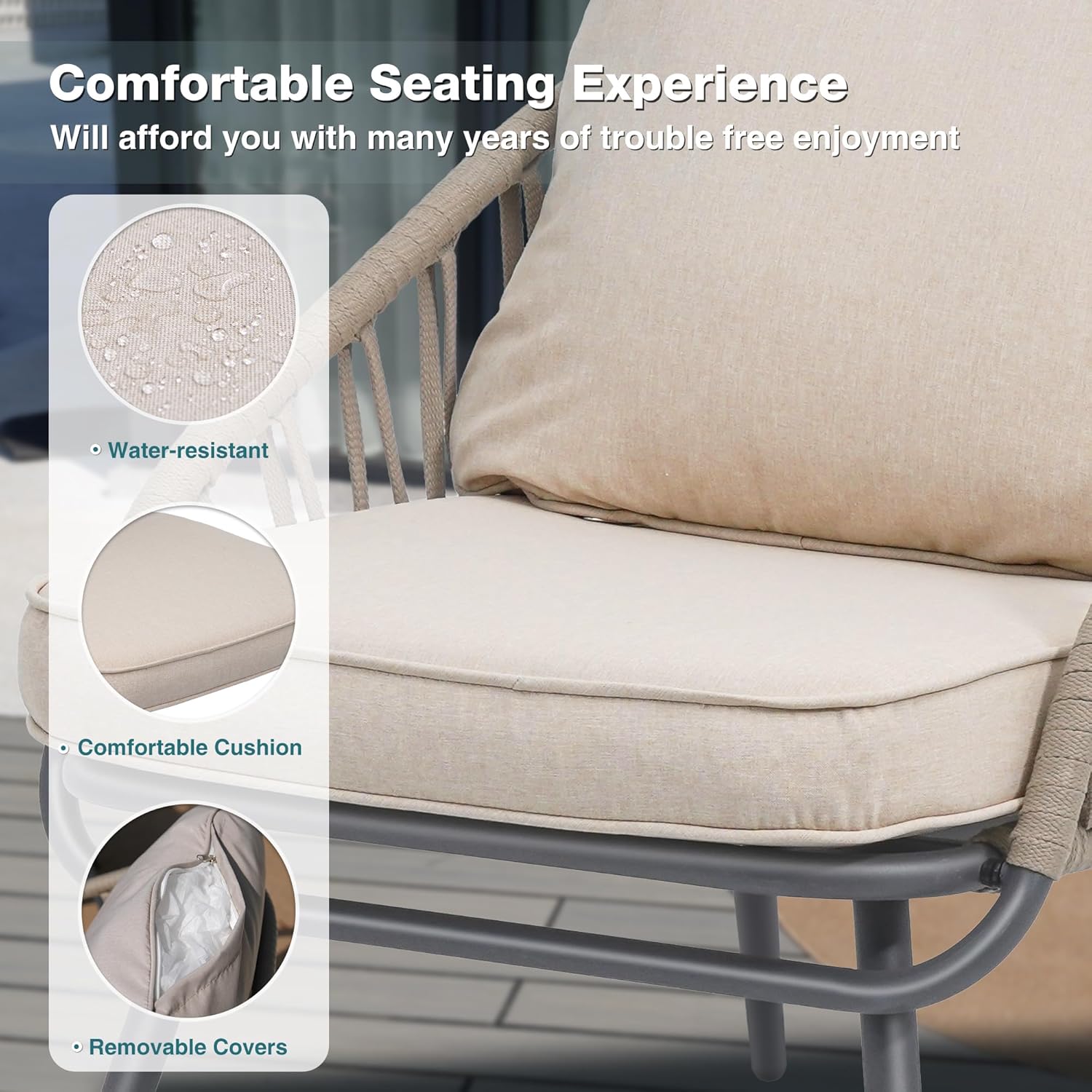 Outdoor 3 Piece Patio Bistro Set of 2, Beige