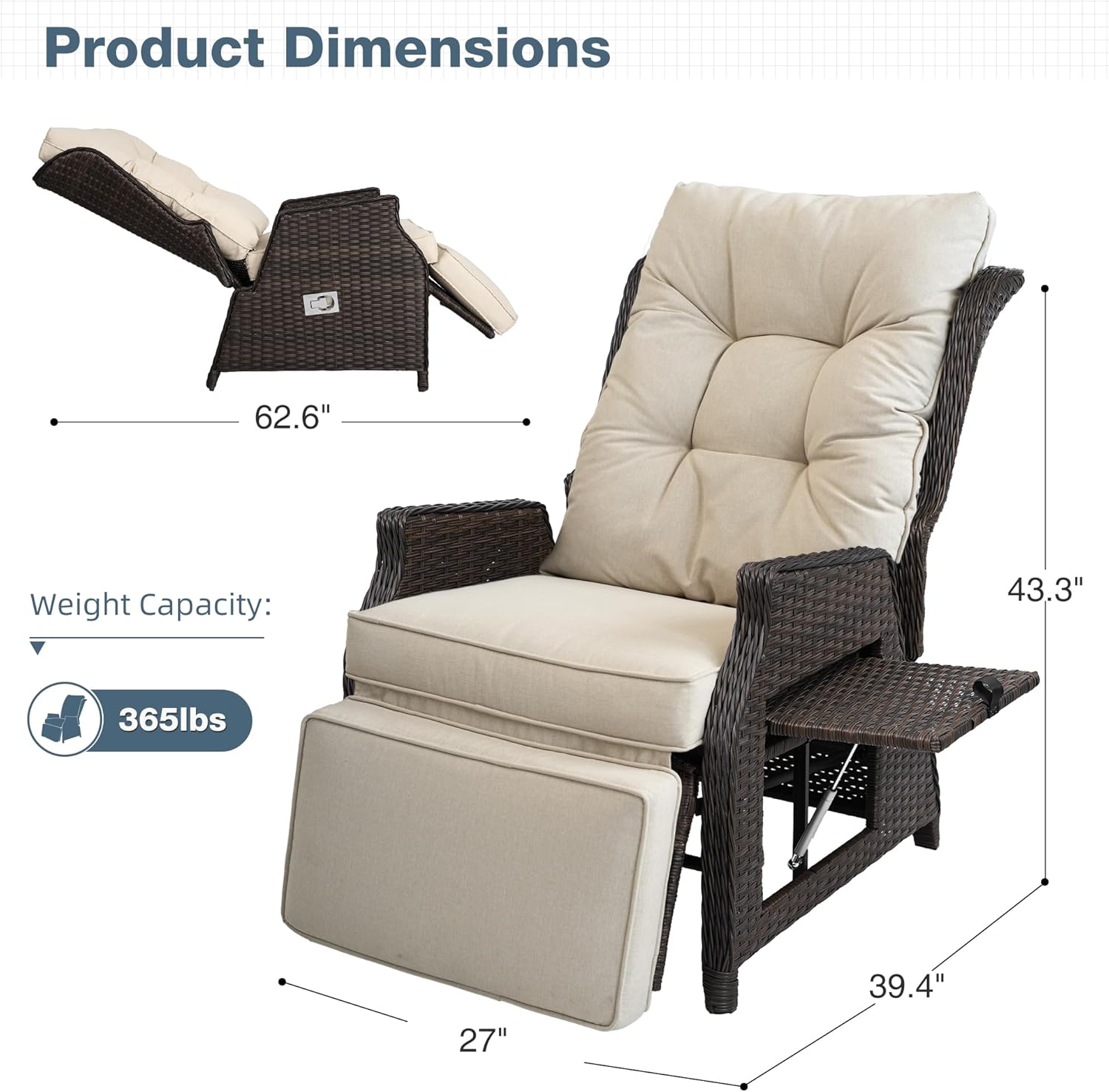 Outdoor Rattan Lounge Chair,  Beige