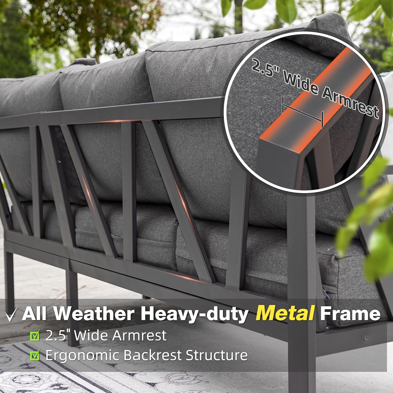 6 Pieces Outdoor Couch Sectional, Grey